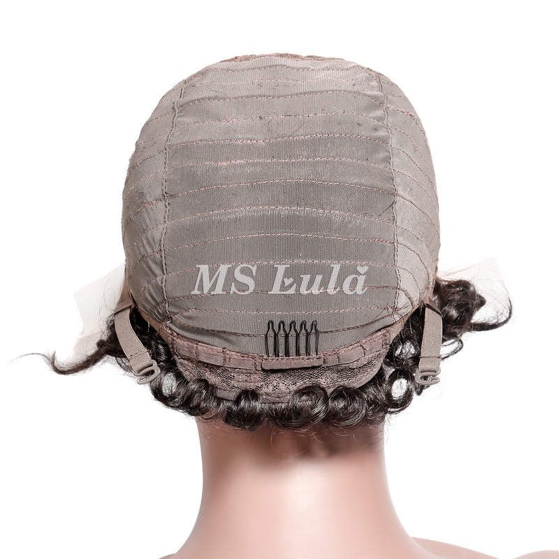 #1B Natural Color Human Hair Curly Wig T Part Pixie Cut Wigs - 图片 12